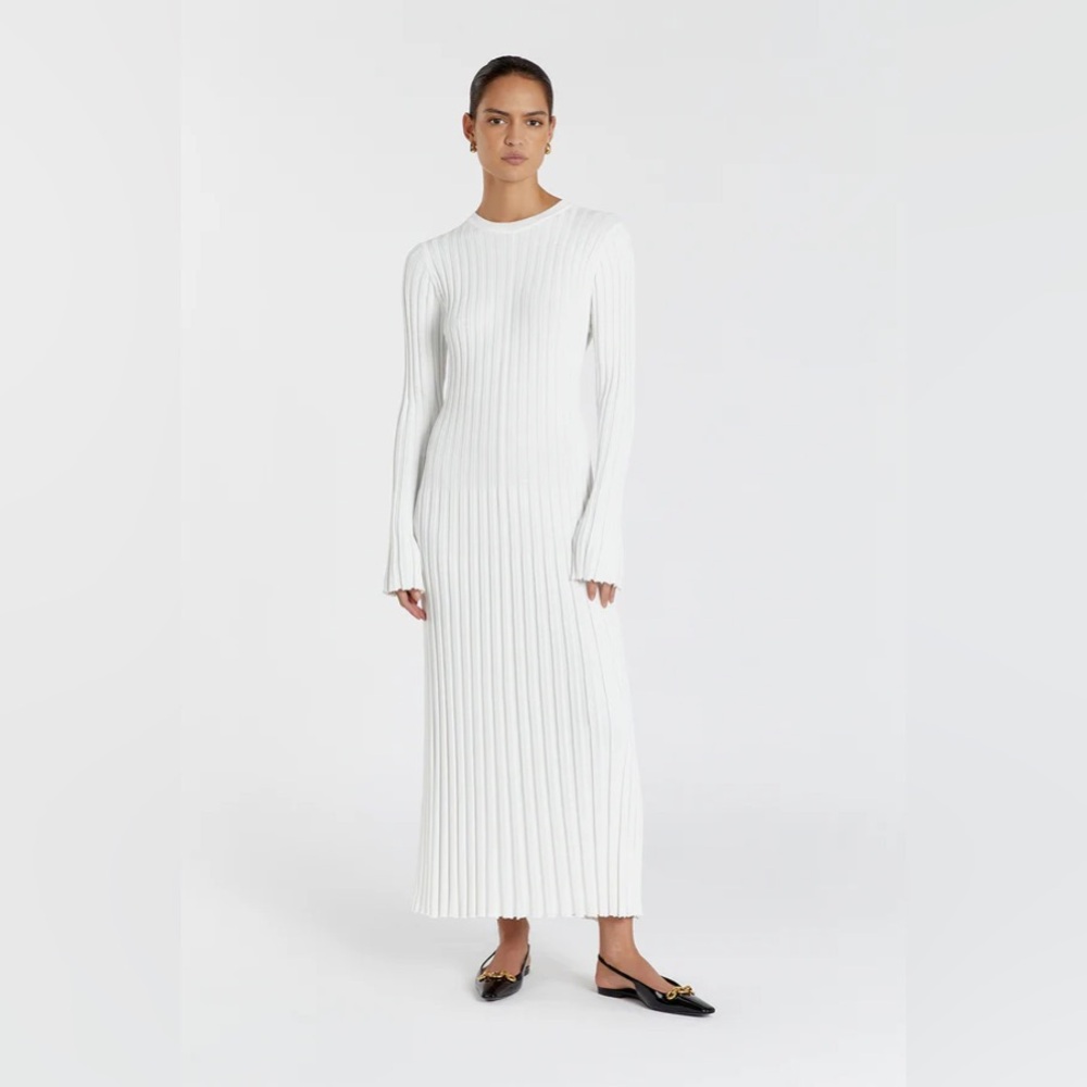 DISSH ADA OFF WHITE LONG SLEEVE MIDI DRESS